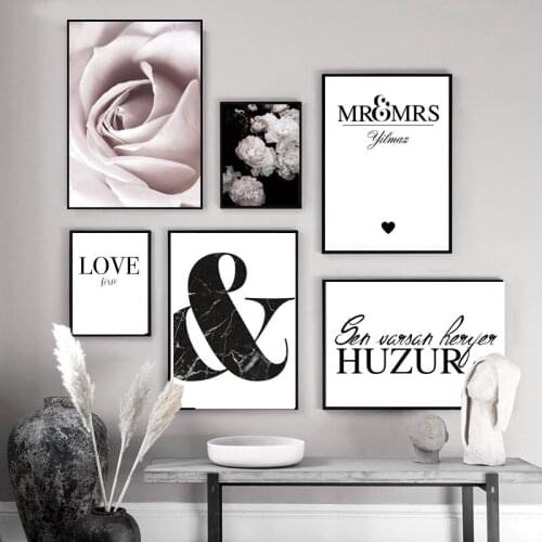 Nordic Love Quotation Canvas Art Poster Flower Letter Personal Name Custom Poster Romantic Art Print Living Room Wall Decoration