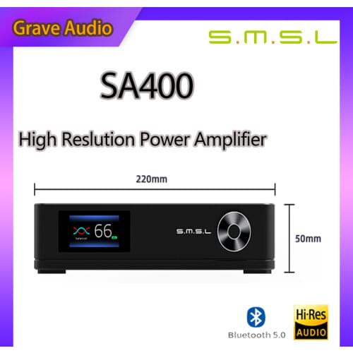 SMSL SA400 Bluetooth 5.0 Power Amplifier High Resolution NJW1195 Super Bass Pre-amp Output APT-X With Remote Control