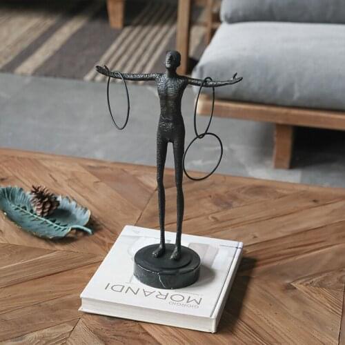 Abstract Character Hold Hula Hoop In Hand Statues Figure Metal Sculpture Figurines Modern Interior Desk Decor Ornaments Gift