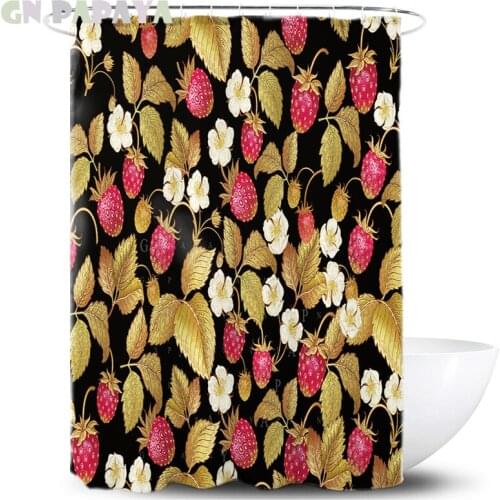 Tropical plant strawberry macrame Bath Curtains Waterproof Polyester Fabric retro Shower Curtains Screen with Hooks Accessories