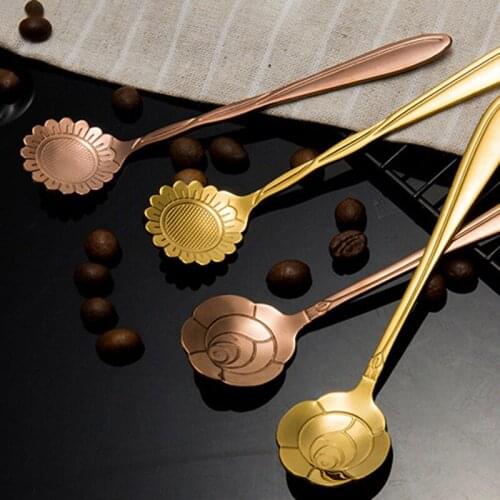 Creative Stainless Steel Simple Carved Coffee Spoon Mixing Spoon Ice Cream Dessert Tea Spoon Kitchen Tableware Decoration