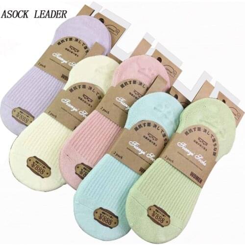 Spring Summer New Cotton Womens Socks Casual Candy Color Shallow Mouth Vintage Invisible Women Fashions Non-slip Socks 5 Pairs