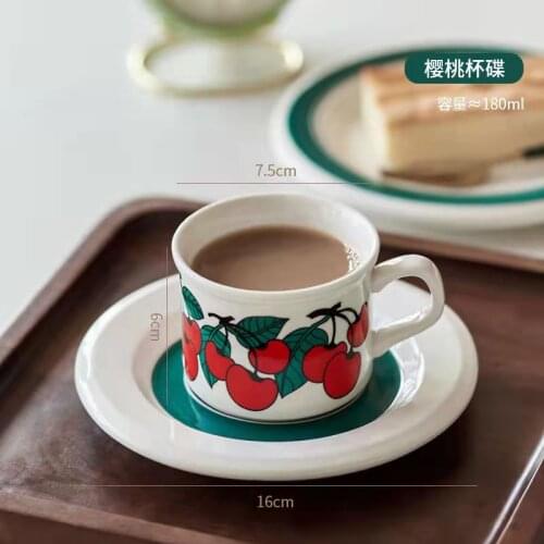 Middle Ancient Cherry Coffee Cup Plate Ceramic Cup Afternoon Black Tea Cup Plate Milk Mocha Cup Mug
