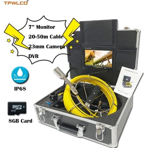 Sewer Waterproof Camera Pipe Drain Inspection System With 7inch Screen 20-50m Cable 23mm Video Camera Head DVR 12pcs LEDS