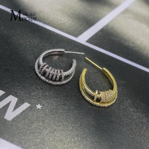 Japan And South Korea New Double-Line Multi-Circle Smart Earrings Shiny Inlaid With Zircon Fashion Earrings Ladies ZK40