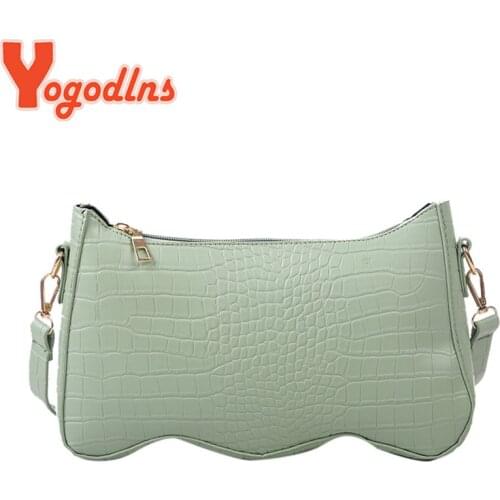 Yogodlns Crocodile Pattern Shoulder Bag Women PU Leather Baguette Bag Casual Lady Handbag Designer Armpit Bag 2021 Trendy Pouch