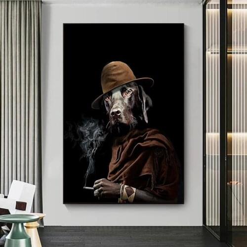 Funny Art Retro Dog In A Hat Smoking Canvas Painting Poster Print Cuadros Wall Art for Living Room Home Decor