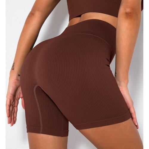 2021 New Seamless Thread Yoga Shorts Female High Waist Hips Fitness Exercise Running Fitness Five Point Pants