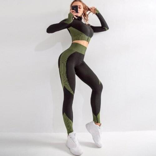 Woman Seamless Running Tracksuit Brand Sport Suit Sportswear Gym Crop Top Yoga Pant Fitness Clothes Workout Leggings 2 Piece Set