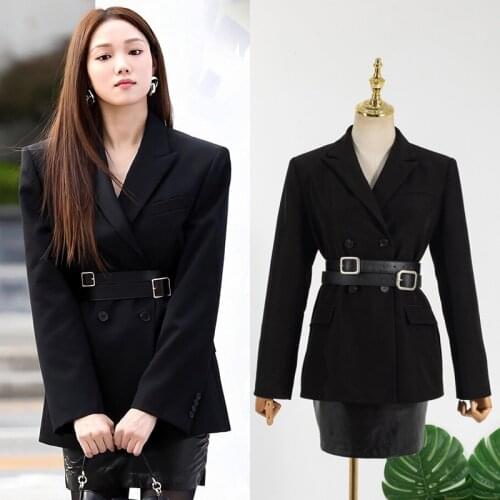 2020 Autumn Winter Coat Female Office Lady Black Women Blazers With Belt Double Breasted Formal Jackets Outwear blazer feminino