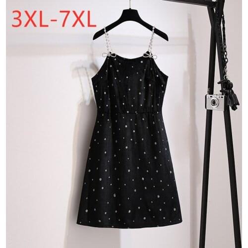 New 2021 Ladies Spring Autumn Plus Size Slip Dress For Women Large Sleeveless Loose Floral Black Mini Dress 7XL