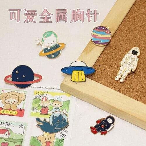 1 mixed pattern metal cartoon badge colorful cartoon star pin cosmonaut Brooch womens Lapel Pin backpack badge js1