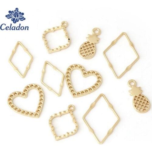 10pcs Mixed Style Gold Color Alloy Metal Pineapple Heart Charms Pendant for Necklace Bracelet Earring Charm DIY Jewelry Making