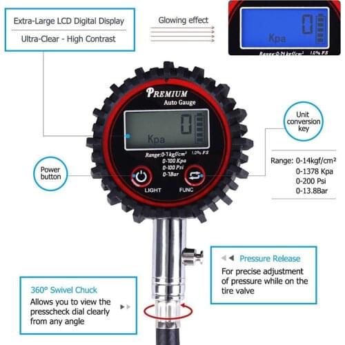 100 PSI Electric LCD Digital Tire Air Pressure Guage for Car Bike Auto