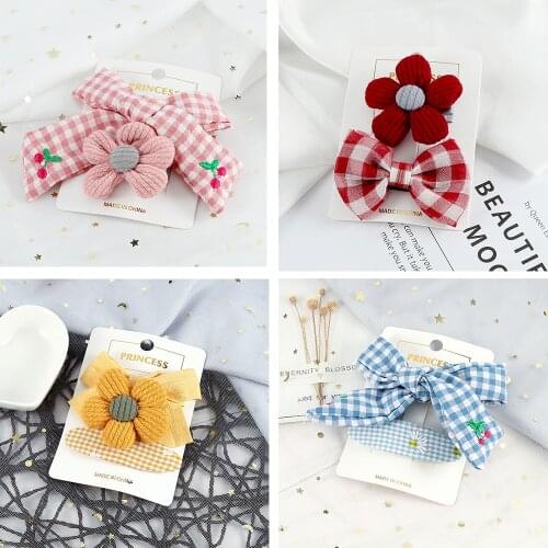 2/3 Pcs/Set Hair Accessories Bowknot Hair Clip Girls Sweet Cute Plaid Hairpin Sun Flower Princess Baby Hair Clips Headwear Gifts