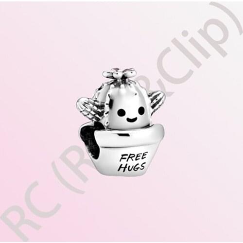 2020 New Arrival S925 Sterling Silver Beads Free Hugs Cactus Charms fit Original Pandora Bracelets Women DIY Jewelry