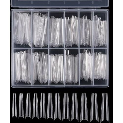 240pcs/Box XXL Extra Long Coffin Nail Tips Half Cover Clear/Natural Fake Nails Press On Acrylic Salon Supply False Nails VI-NC9