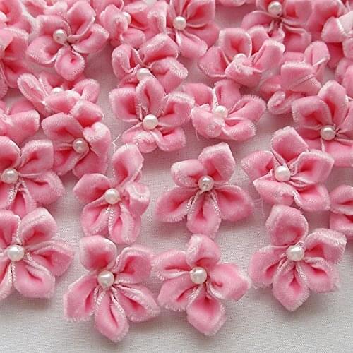 30pcs 25MM color U pick Velet Ribbon Flower Bauhinia W/pearl Appliques Wedding