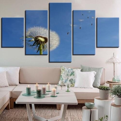 5 Pieces Romantic Dandelion Canvas Wall Art Painting Flowers Plants Posters For Home Decor Sky Wallpapers Modern Popular