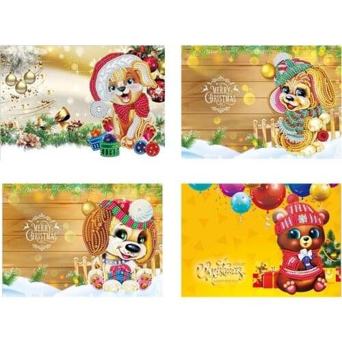 5D DIY Diamond Painting Christmas Greeting Cards Diamond Embroidery Animal Dog Greeting Postcards Diamond Mosaic Handmade Gift