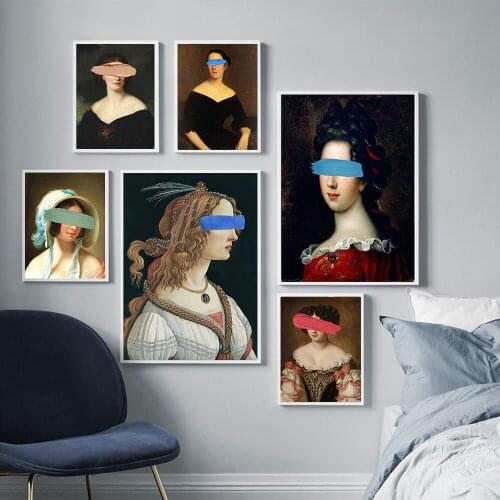 Abstract Beauty Woman Wall Art Cover Eyes Nordic Retro Figure Canvas Painting Poster Printing Picture For Living Room Decoration