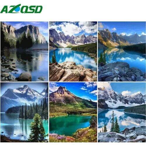 AZQSD Unique Gift For Adults Oil Painting Nature Mountain On Canvas Handmade Pictures By Numbers Scenery Home Decoration