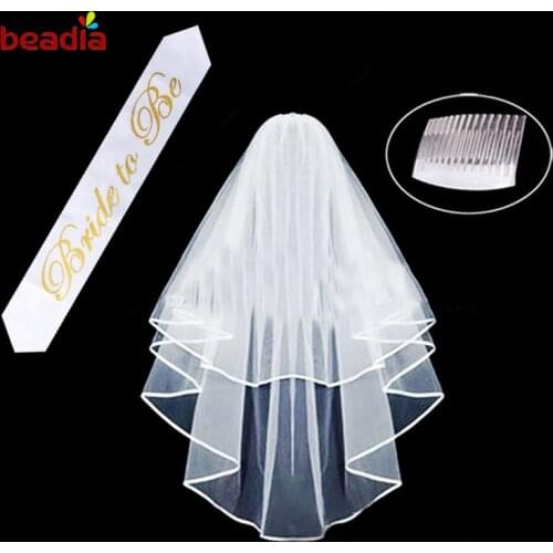 White Bridal Wedding Veil And Sash Set With Comb Girls Bachelor Party Hen Night Party Bridal Shower Kit Decoration Supplies