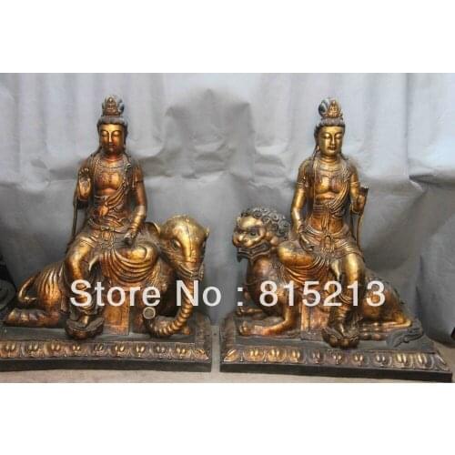 Bi00305 Copper Bronze Manjusri Samantabhadra Guanyin Kwan-yin Bodhisattva Buddha Statue