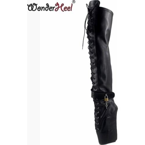 Wonderheel Extreme High Heel 7" Wedges Heel Thigh High Boot Sexy High Heels Lace Up Matte Leather Ankle Lockble Boots