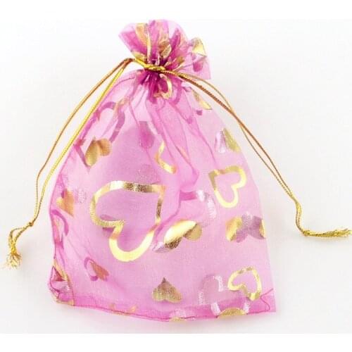 Bronzing Heart Drawable Organza bag Wedding Favor Candy Bags Birthday Gift Pouches Decorations Jewelry Packaging Pouches 8ZSH325