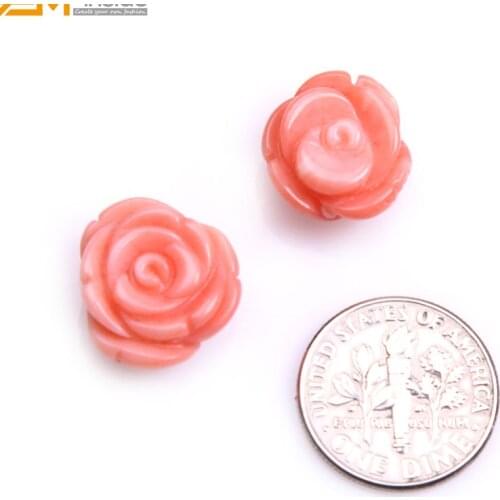 Gem-inside Natural Pink Red Coral Rose Flower shape Beads For Jewelry Making 14mm 2pcs For Sell DIY Jewellery