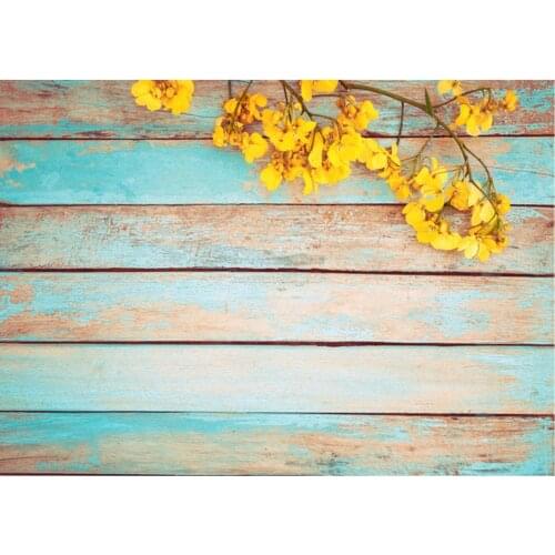 Planks Backdrop Yellow Flower and Wooden Board Photography Background Holiday Celebration Photo Booth Studio Decor