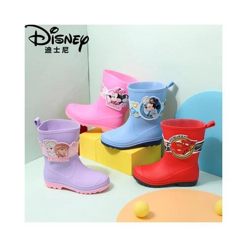 Disney Children Rain Boots Mickey Minnie Water Shoes Boys And Girls Rubber Shoes Non-slip Sports Thick Bottom Tube Rain Boots