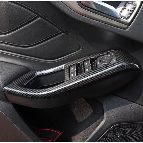 For Ford Focus 2019 2020 Carbon Fiber Window Lift Switch Button Cover Trims Door Armrest Panel Frame Interior Accessories