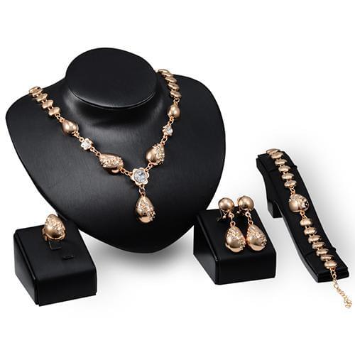 Banquet Flower Waterdrop Pendant Collar Necklace Bracelet Ring Earrings Set hot