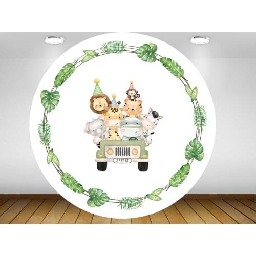 Round panel background circle backdrop cartoon jungle safari wildlife baby shower birthday party decor candy table banner YY-231