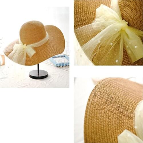 Summer straw hat women big wide brim sun hat foldable sun block UV protection panama hat bone sun hats for women