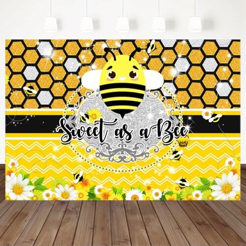 Sweet as a Bee Baby Shower Backdrop Gold Silver Glitter Honey Party Photography Background Dessert Table Decor Banner Backdrops