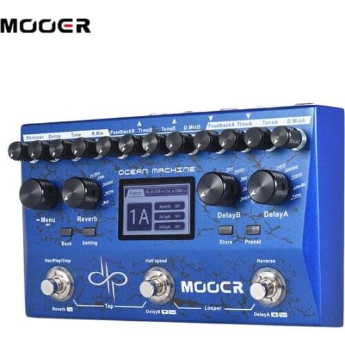MOOER OCEAN MACHINE Premium Dual Delay + Reverb + Looper Multi-effects Pedal 15 Types of Delay Effects 9 Reverb Effects