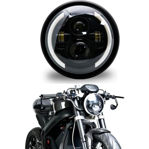 7.5 Inch Motorcycle LED Headlight Universal Motor 7.5" Round Head Lamp Black Headlamp for Harley Cafe Racer Bobber Honda