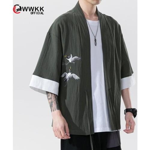 WWKK Mens Clothing 2021 European American Autumn Thin Japanese Cut-out Shirt Lapel loose cotton Shirt Camisas Para Hombre