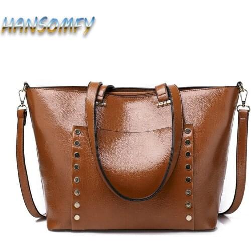 Soft Litchi Pu Leather Shoulder Bags Solid Color Lager Casual Totes Personality Women Rivet Crossbody Bags All-Match Bag YZ-24