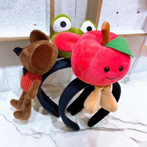Novelty Cartoon Animals Bear Duck Doll Hair Band Cute Stuffed Plush Lobster Head Hoop Fruit Strawberry Makeup Shower Accessory