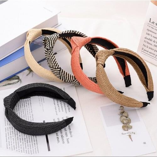 New 2021 Fashion Women Hair Accessories Handmade Solid Raffia Hairband Cross Knot Headwear Casual Summer Hair Accessories