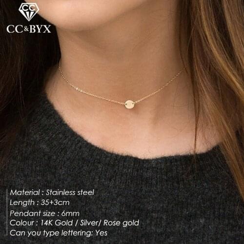 CC Stainless Steel Necklace For Women Small Round Shape Office Short Necklaces Jewelry 6mm Pendant Simple Design Party YX15479