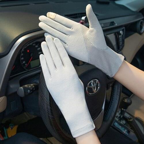 Summer Sunscreen Glove Women Thin Cotton Anti-UV Non Slip Cycling Breathable Full Finger Elastic Touch Screen Driving Mitten M33