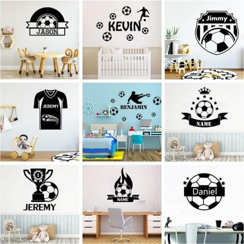 Fashion Soccer Custom Name Wall Stickers For Boys Kids Room Decor Wallpaper Personalized Football Sticker Vinyl Wall Decals
