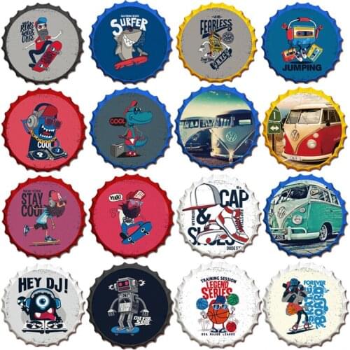 Beer Cap Tin Sign Metal Round Plates Wall Signs Decor Funny Cartoon Abstract Print Pictures Sign Bar Garage Crafts Decor Plaques