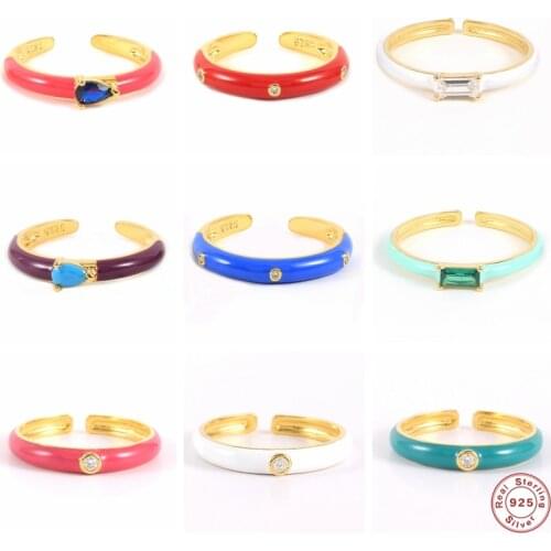S925 Sterling Silver Enamel Adjustable Rings Candy Color Dripping Oil Wedding Ring for Women Girls Anillos Fine Jewerly Gift