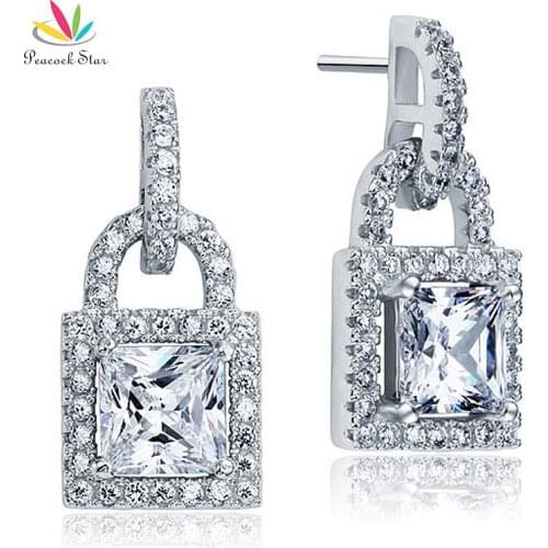 Peacock Star 2 Ct Princess Dangle Drop Key Lock Sterling 925 Silver Earrings Jewelry CFE8080